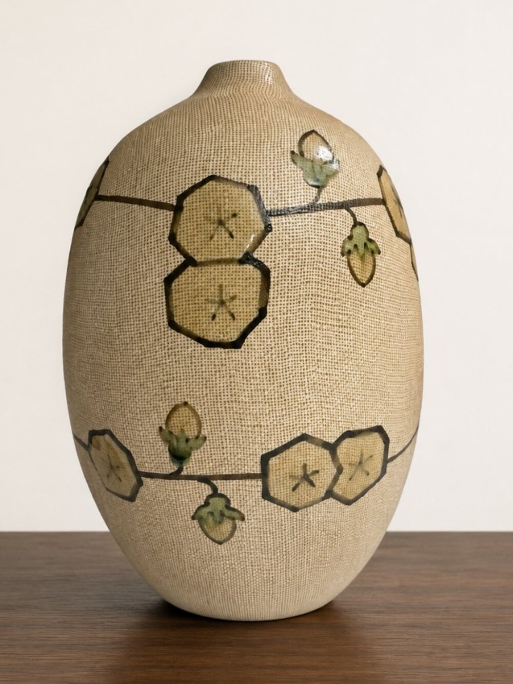 Vintage 1960s MCM Textured Clay Vase Geometric Floral Art Pottery 10.5"